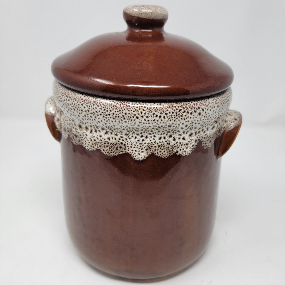 Vintage Cottage Series by Himark brown drip glaze canister